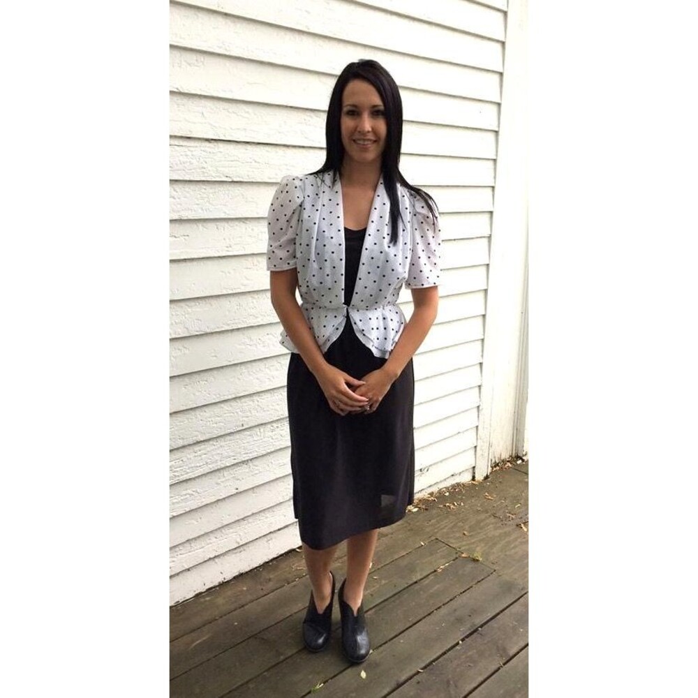80s Polka Dot Peplum Dress Black White Sheer XS S - Picture 9 of 10